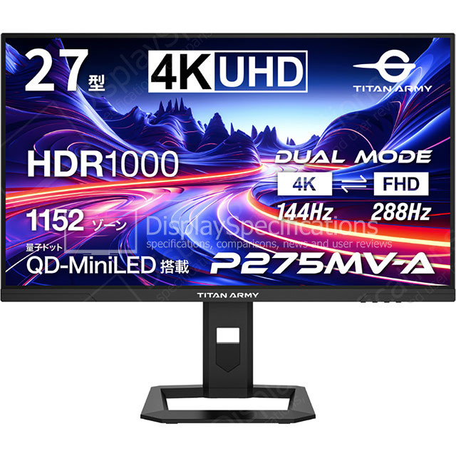 Titan Army 27型Mini LED QHD 240Hz HDR1000 Titan Army P275MV-A Dual-Mode 4K Gaming Monitor with Quantum Dot